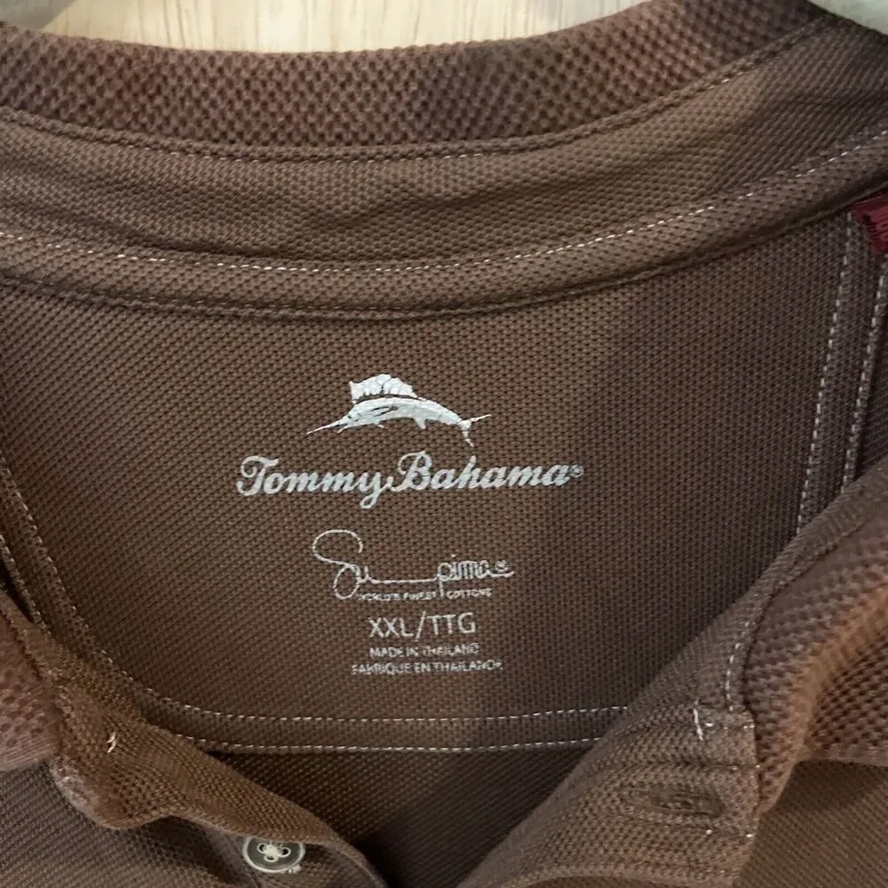 Tommy Bahama Polo Shirt top Mens 2XL XXL Brown Solid Pima Cotton Short Sleeve - Picture 2 of 4